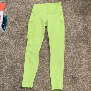 Fabletics Powerhold 7/8 Neon Green Leggings With Pockets